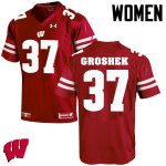 Women's Wisconsin Badgers NCAA #37 Garrett Groshek Red Authentic Under Armour Stitched College Football Jersey XA31X56UC